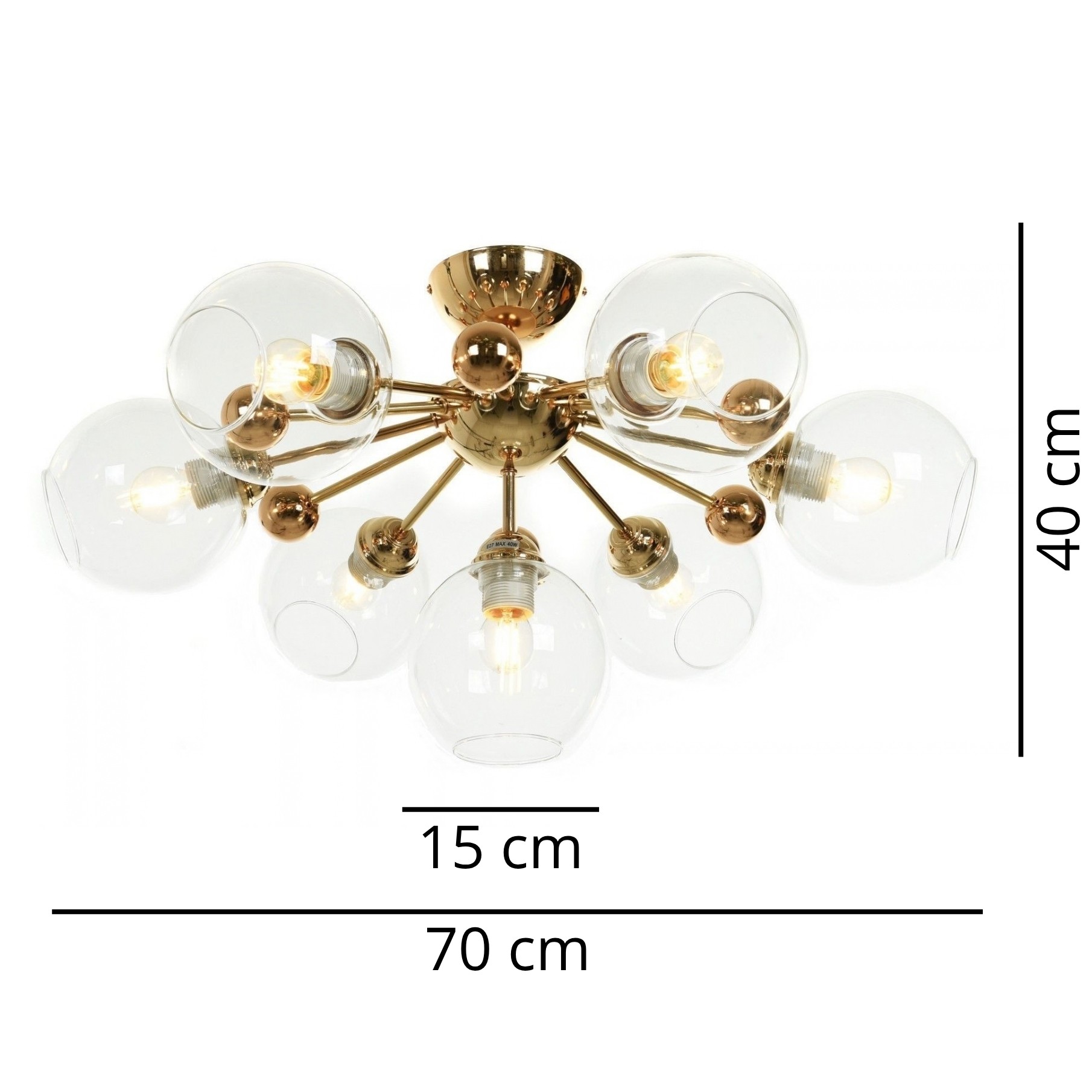 NOWOCZESNA LAMPA SUFITOWA PLAFON ZŁOTY DEVOLI W7 - wymiary