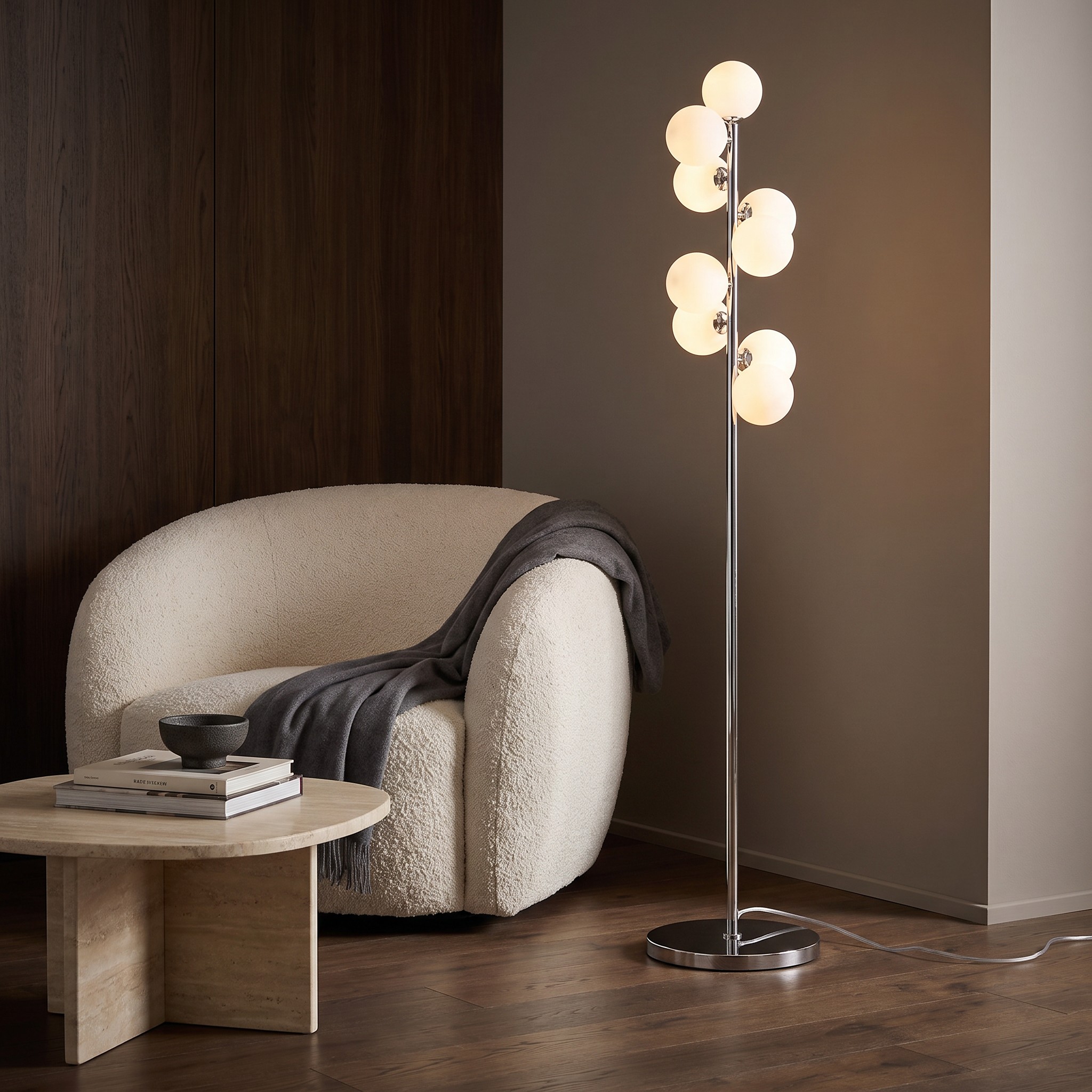LAMPA STOJĄCA PODŁOGOWA CHROMOWANA PETRICA W9 w aranżacji