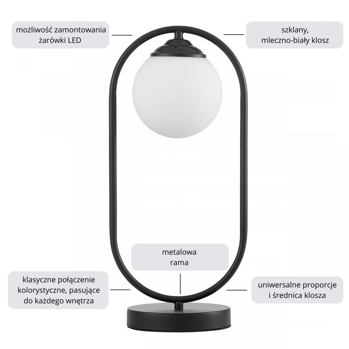 NOWOCZESNA LAMPA BIURKOWA CZARNA VERO W1