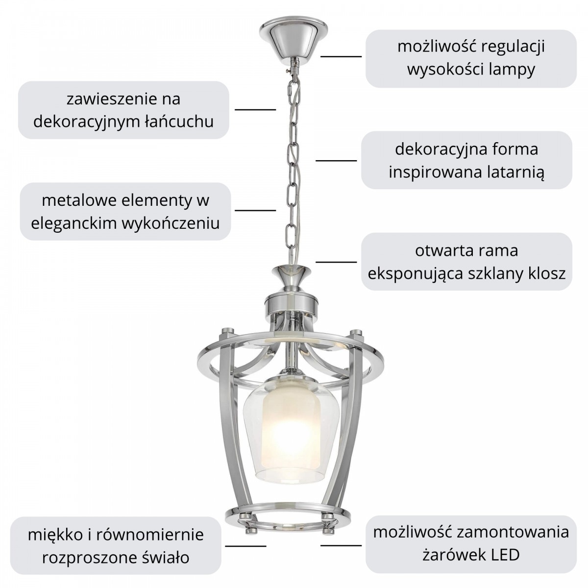 LAMPA WISZĄCA LOFT CHROMOWANA BROOKLYN W1