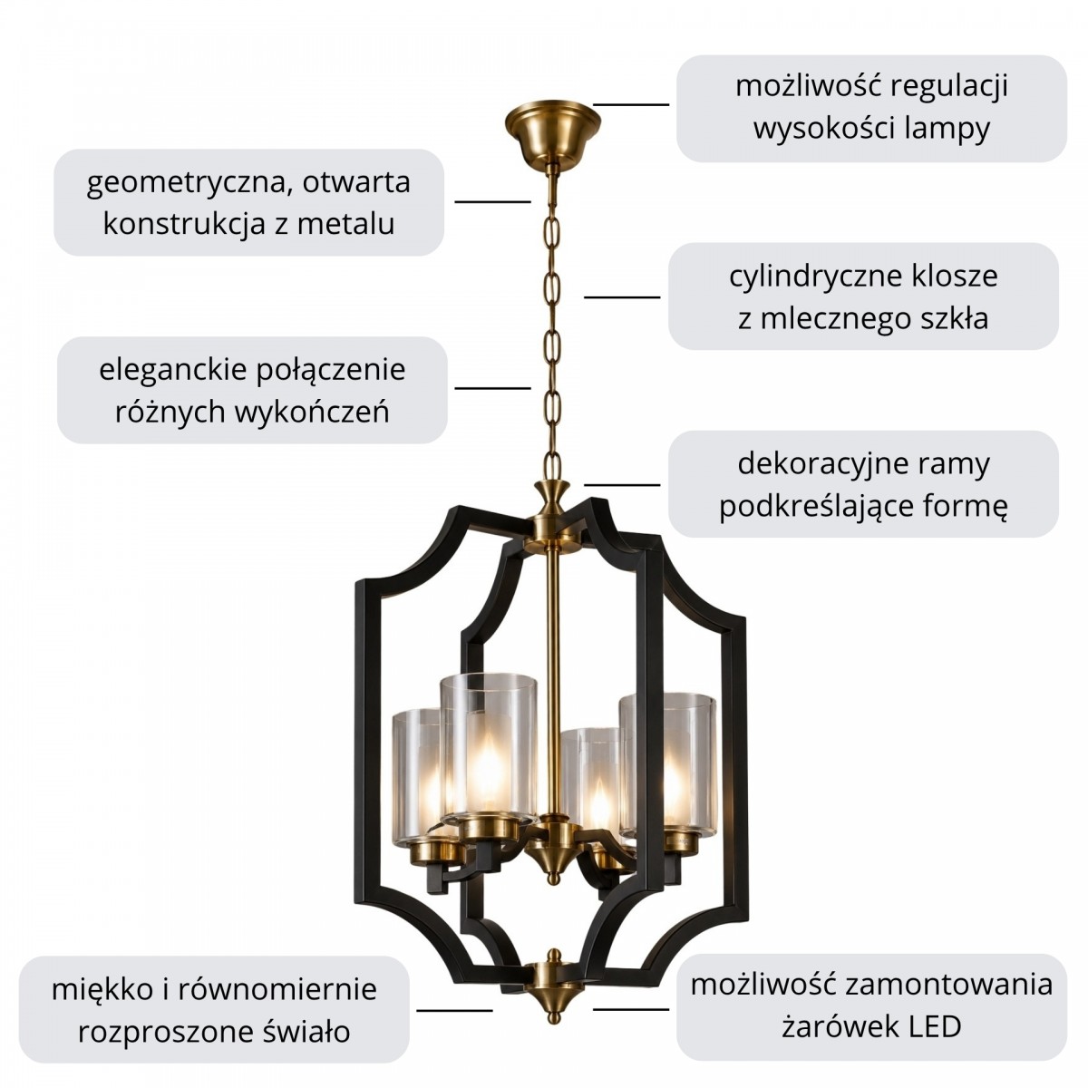 LAMPA WISZĄCA LOFT CZARNO-MOSIĘŻNA VIGATTO W4