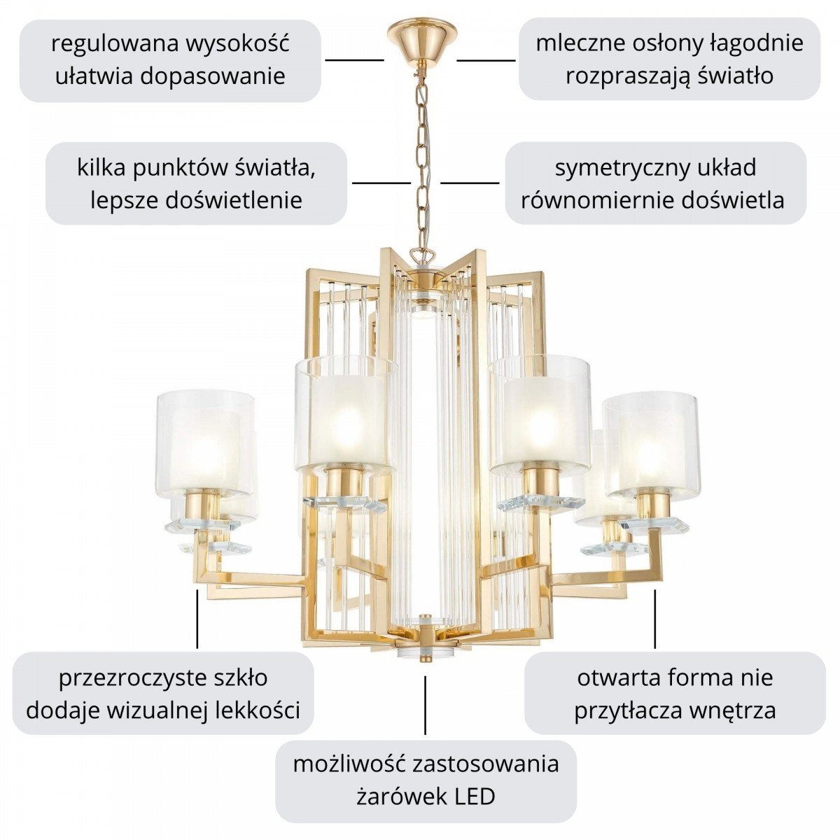 Nowoczesna lampa wisząca złota MANHATTAN W8