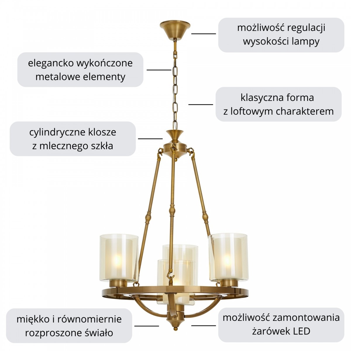 LAMPA WISZĄCA LOFT MOSIĘŻNA SANTINI W4