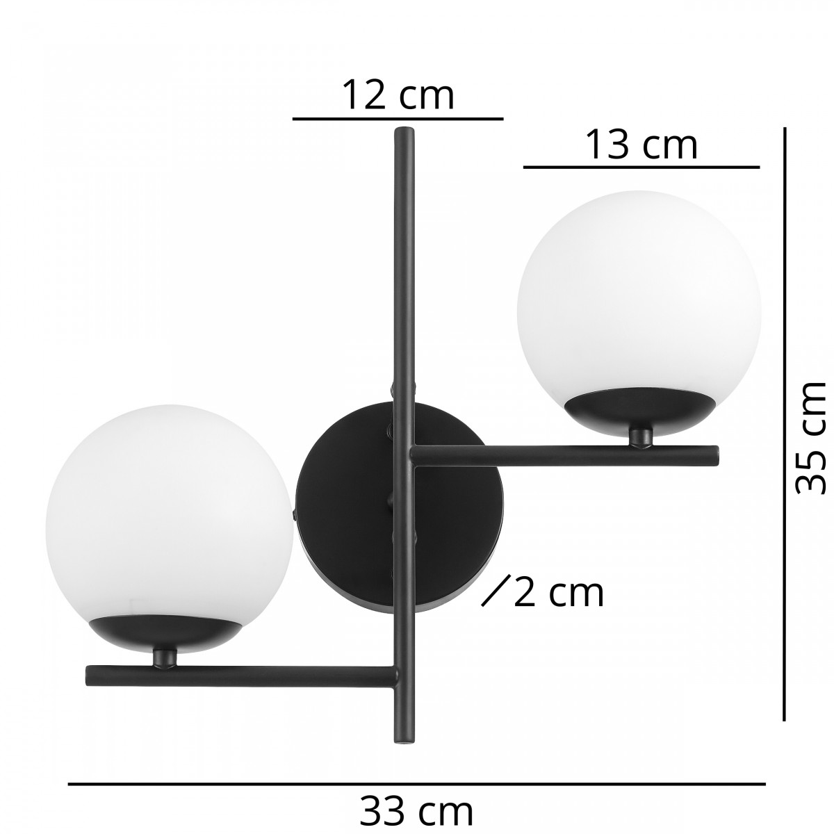 LAMPA ŚCIENNA KINKIET NOWOCZESNY CZARNY LEDO W2 - wymiary