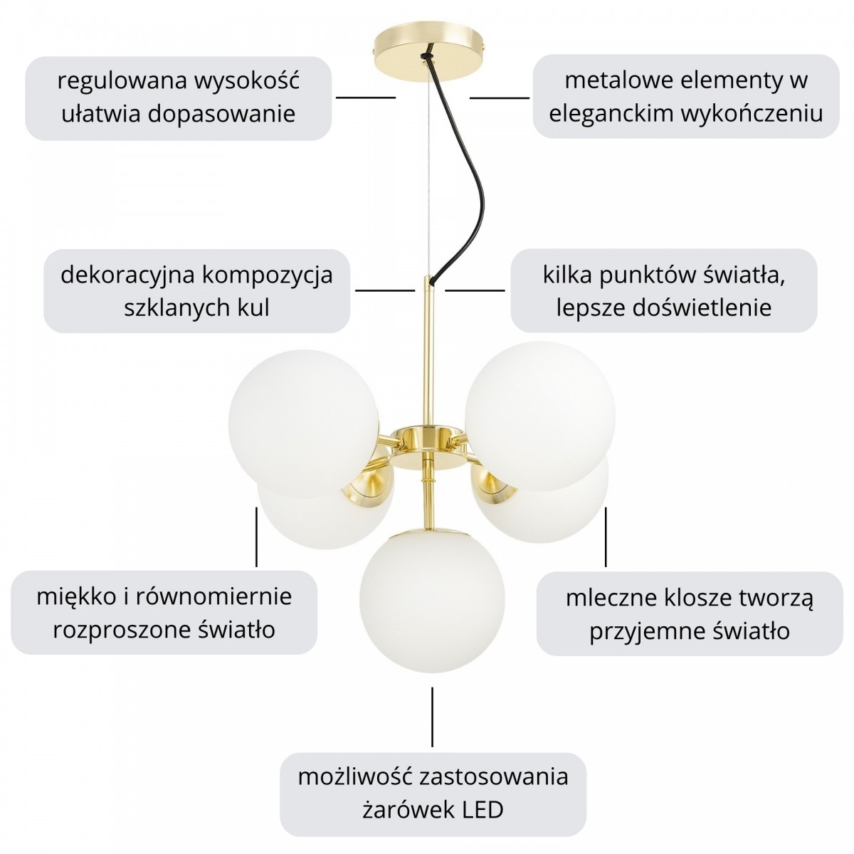 Nowoczesna lampa wisząca klasyczne złoto STELVIO W5